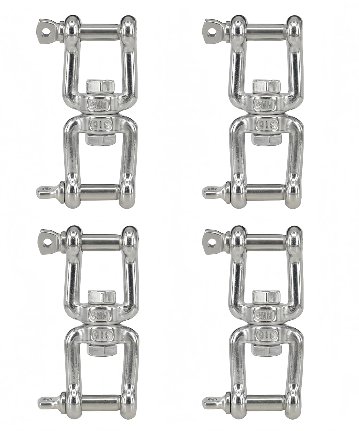 316 Stainless Steel 5/16"(M8) Jaw - Jaw Swivel Anchor Connector Clevis Double Shackle for Boat,4PCS