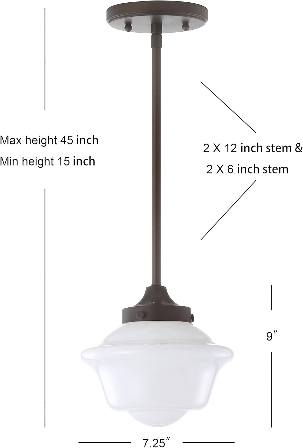 JONATHAN Y 7.25" Oil Rubbed Bronze Modern Schoolhouse LED Pendant Light Fixture, Adjustable Drop Metal Hanging Lamp with White Glass Shade for Kitchen Island, Dining Room, Foyer (JYL3516C)