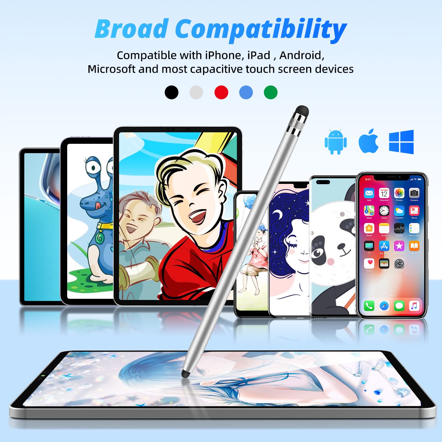QUARKZMAN Set van 10 reserve penpunten 6/7/8 mm 3-in-1 geleidende siliconen punt voor capacitieve touch pen, zwart