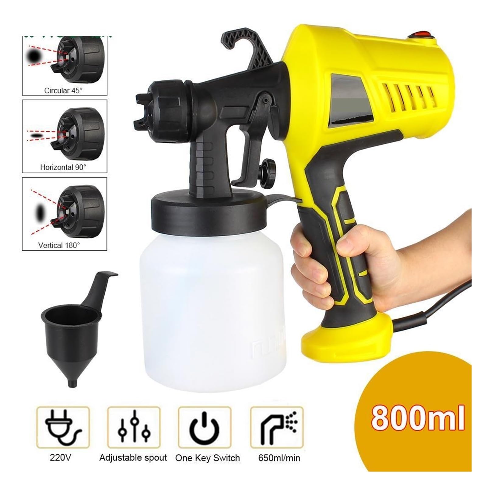 Pistolet natryskowy, 800ml łatwe natryskiwanie elektryczny pistolet natryskowy elektronarzędzia 500W gospodarstwa domowego opryskiwacz do farby kontrola przepływu pistolet natryskowy aerograf | Rood
