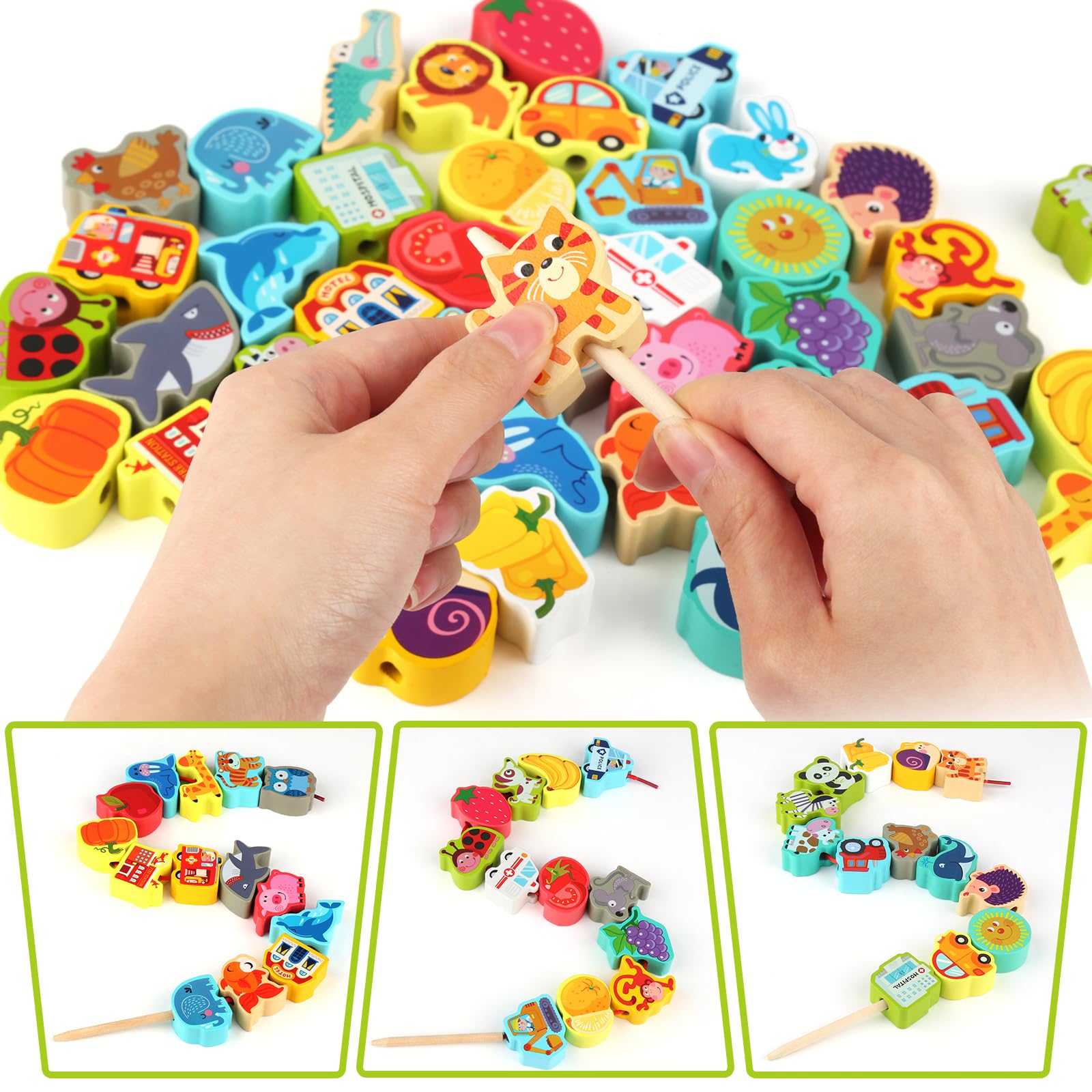 BMTOYS Wooden Animals Fruits Vegetables String Threading Beads Montessori Toddler Preschool Activities Lacing Toys For Toddlers 2 3 4 5 Year Old Boys Girls - View #5