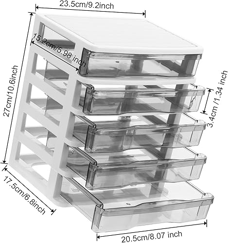 Miniatura 2 de Contenedor de almacenamiento de escritorio de 5 cajones, pequeños cajones de plástico de almacenamiento de escritorio de 5 capas, marco blanco con
