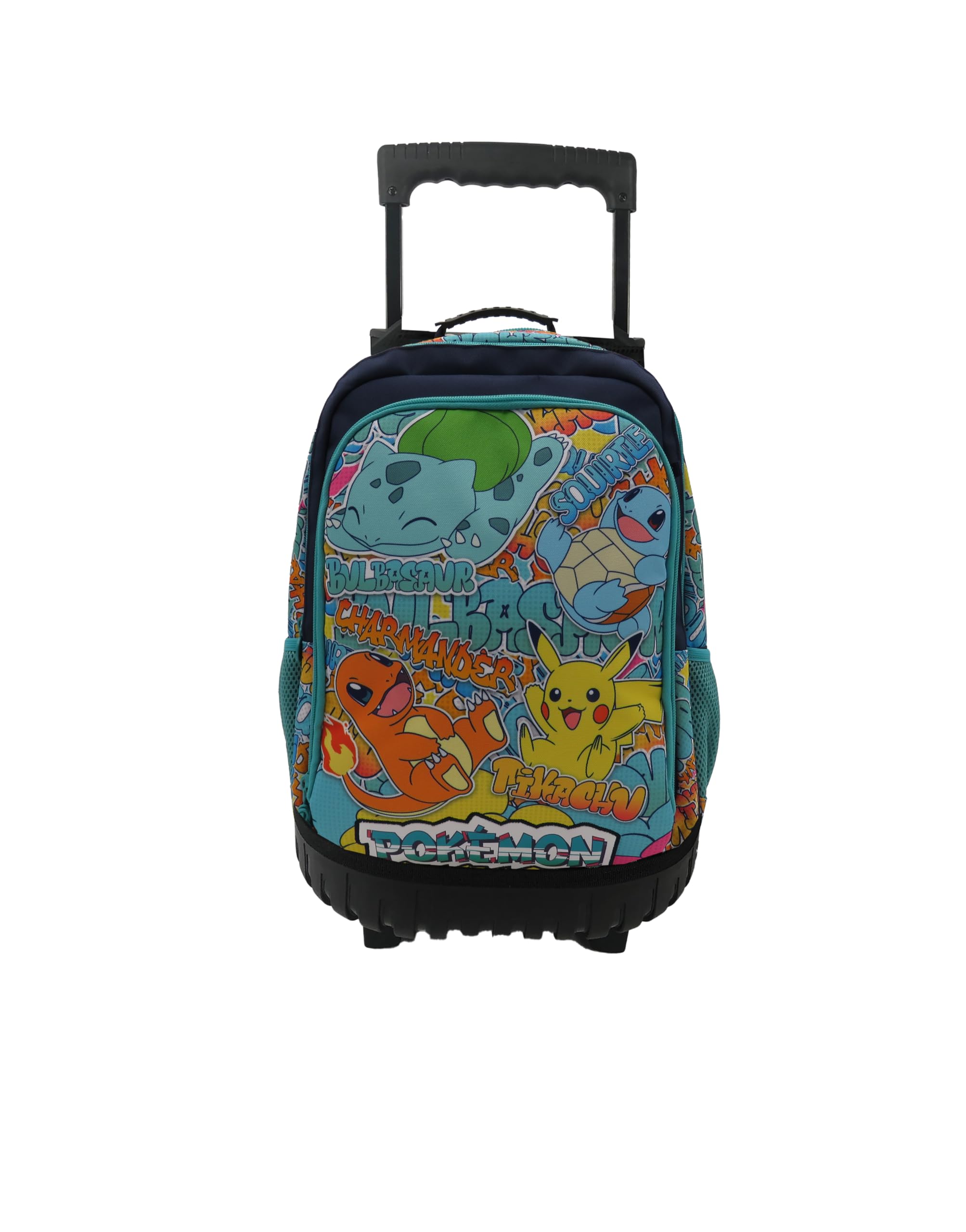 CYPBRANDS CyP Brands-Pokémon- Mochila, Mochila con Carro Integrado, Trolley, Pikachu, Charmander, Squirtle, Bulbasaur, Multicolor, Producto Oficial