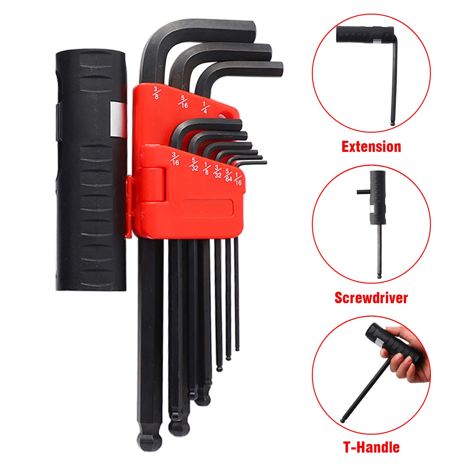 Buy RUJOI Hex Key Allen Wrench Set, 9PCS SAE Long Arm Ball End Tools