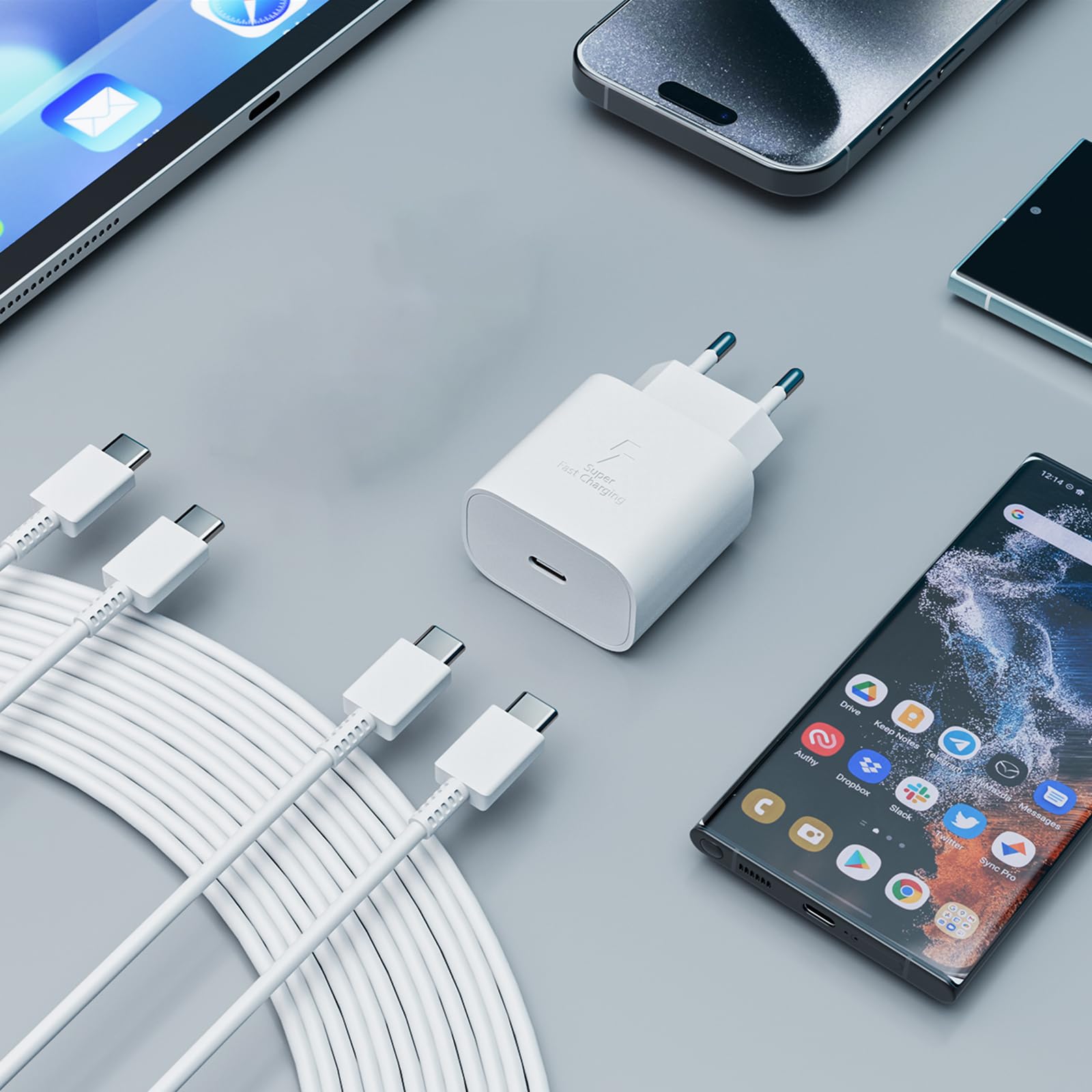Samsung 25W Caricatore Rapido USB C con Cavo 2M per Galaxy A15/A14/A13/A25/A33/A34/A40/A53/A52/A54/A55/S25/S24/S23/S22 Ultra/S21/S20 FE/S10