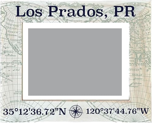 R and R Imports Los Prados Puerto Rico Souvenir Marco de fotos de madera con diseño de brújula de 4 x 6 pulgadas