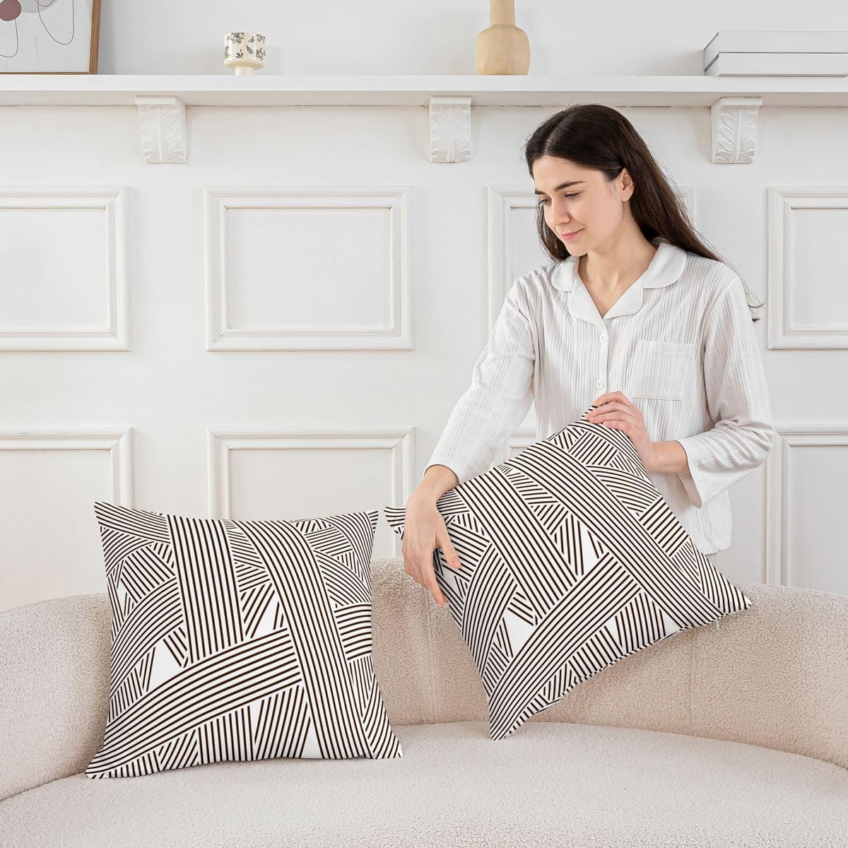 Erosebridal Dark Brown Stripes Kids Cushion Cases 16x16 Inch Set of 2