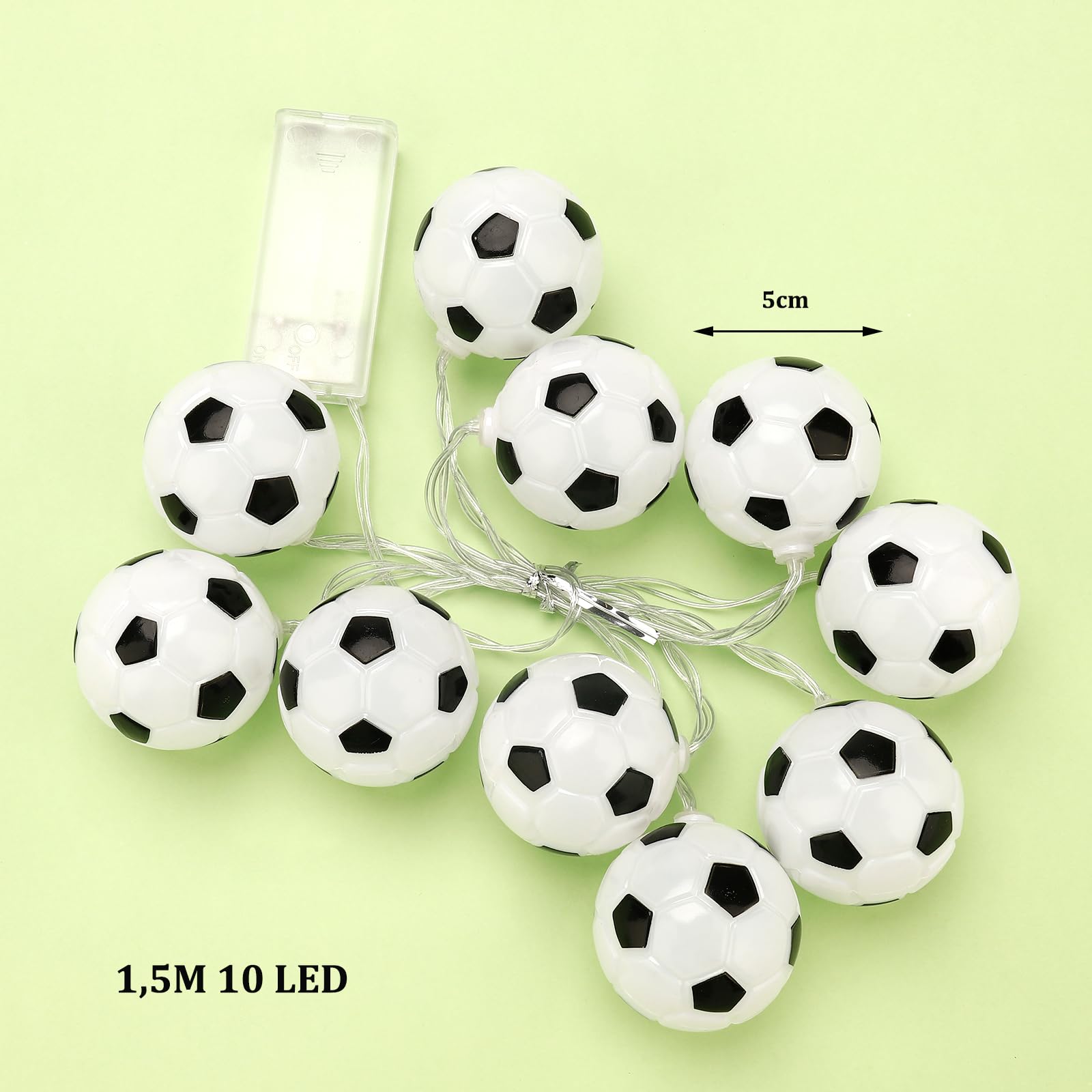 Catena Luminosa A LED A Forma Di Pallone Da Calcio - 1,5 Metri Con 10 Luci - A Batteria Per Cameretta, Feste E Giardino
