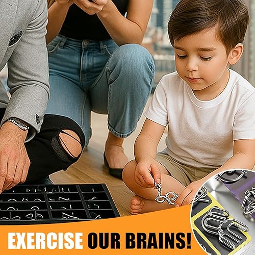 Miniatura 7 de Puzles de acertijos mentales de anillo metálico, juego lógico IQ de alambre de metal entrelazado 3D, rompecabezas desafiante de anillo de hierro