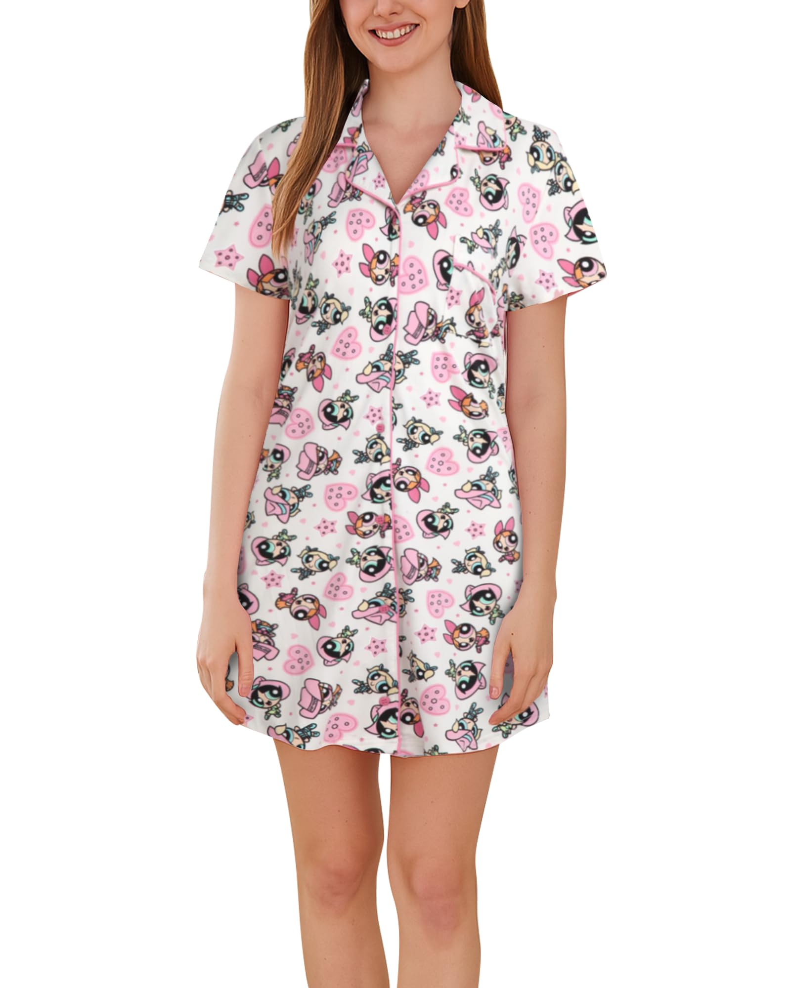 COCO BRANDS Womens Nightgown - Snoopy Bratz Strawberry Shortcake Powerpuff Girls Betty Boop Collared Nightgowns for Women