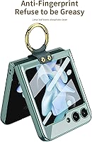 Vista 5 de SHIEID Z Flip 5 - Funda con soporte de anillo, borde galvanizado para Galaxy Z Flip 5, funda protectora delgada con protector de pantalla integrado