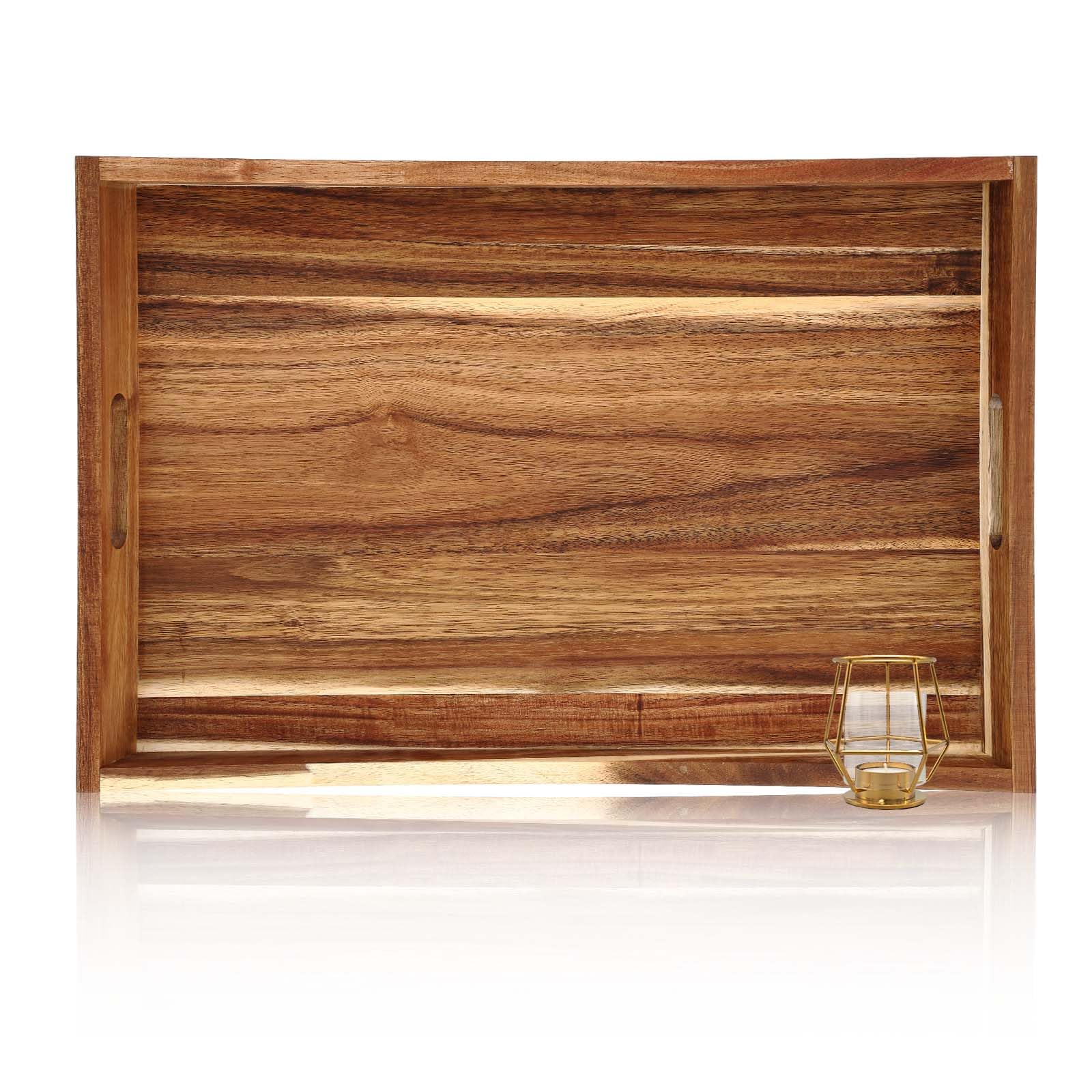 Teenyyou Bandeja curvada de madera de 24 x 16 pulgadas, bandeja otomana rectangular grande curvada de madera clásica con asas para té, cocina, alimentos, bebidas, aperitivos de frutas