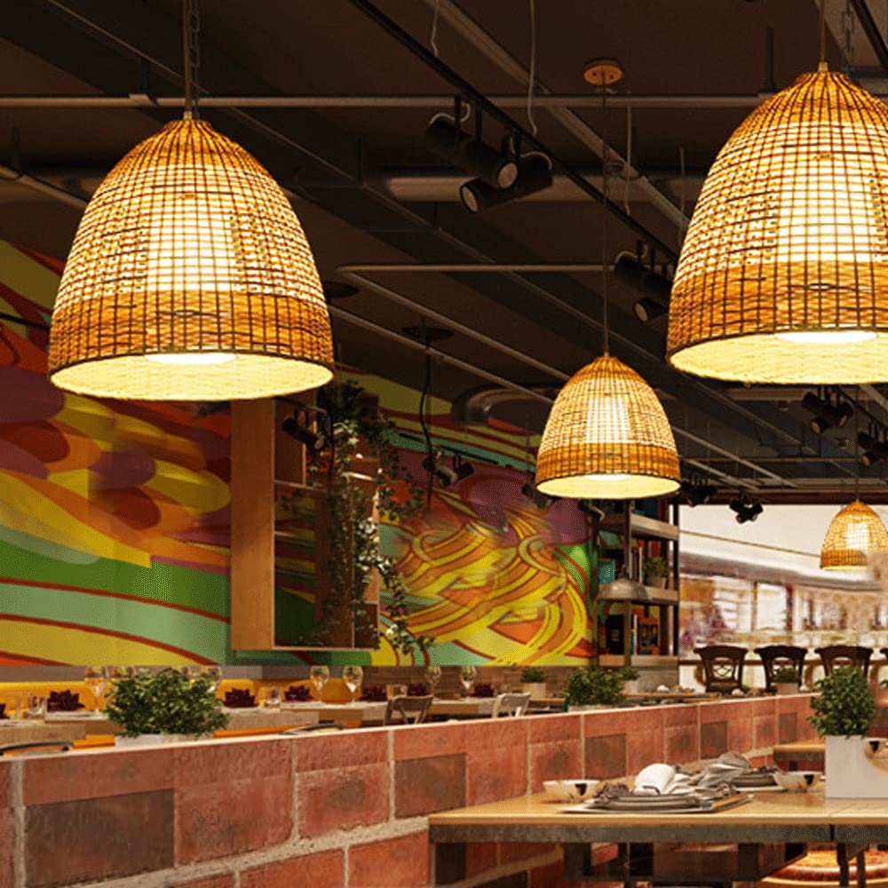 Lustre en bambou E27 plafonnier suspendu rétro luminaire pour restaurant et cuisine