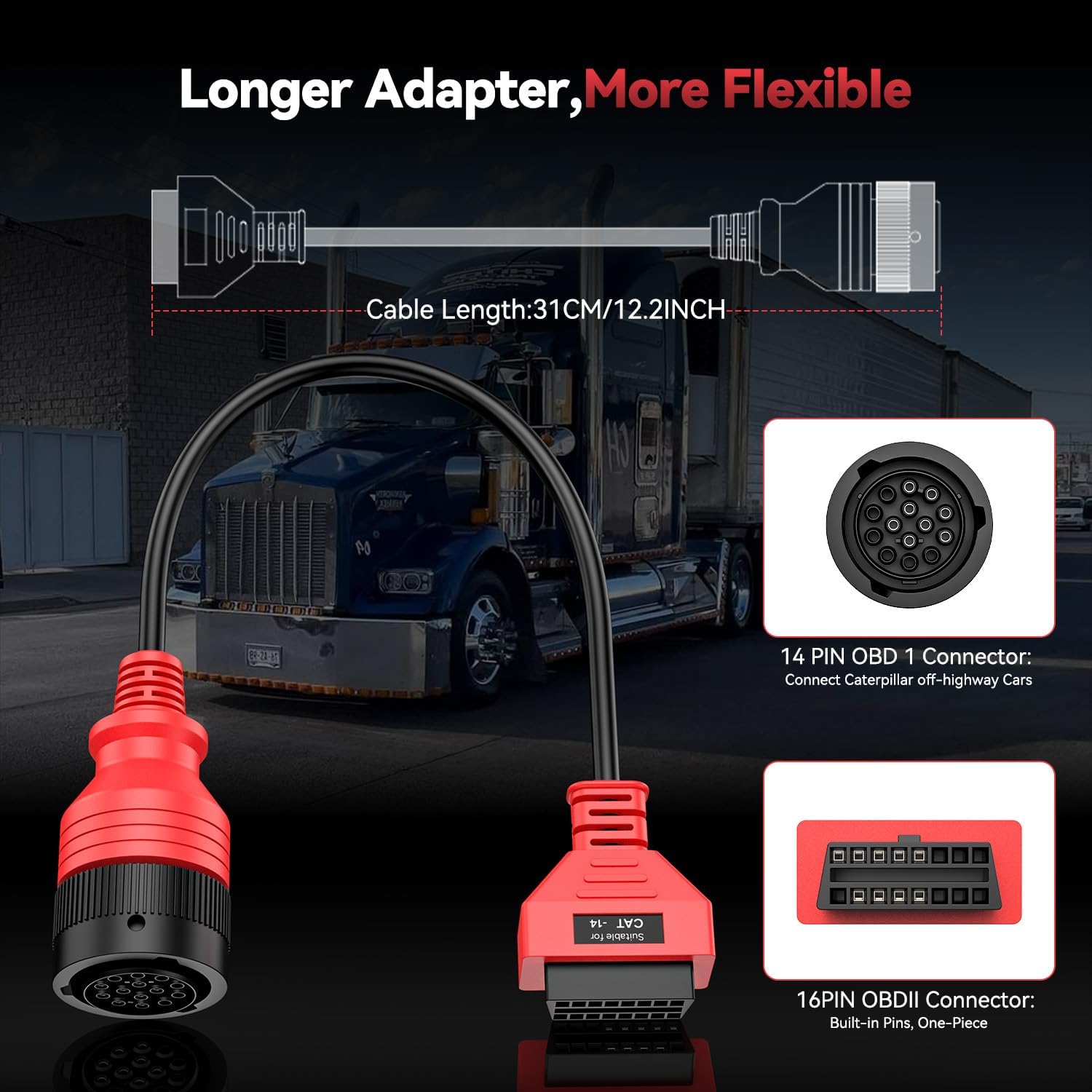 Autel Original CV CAT 14-Pin Adapter, CAT 14 Off Highway Connector for Caterpillar Engines, 2026 Work with Autel Scanner Heavy Duty Truck Semi Scan Tool MaxiSYS MS909CV, MS908CV II, MS908CV, MS906CV