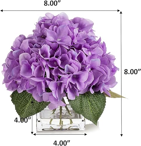 Miniatura 6 de ENOVA FLORAL Hortensias de seda artificiales en jarrón con agua sintética, arreglos florales de seda en jarrón para decoración del hogar, mesa de