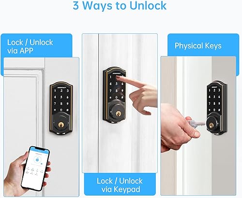 Miniatura 3 de SMONET - Juego de cerradura inteligente WiFi, cerradura inteligente con Bluetooth, electrónica digital, cerradura de puerta de entrada sin llave con