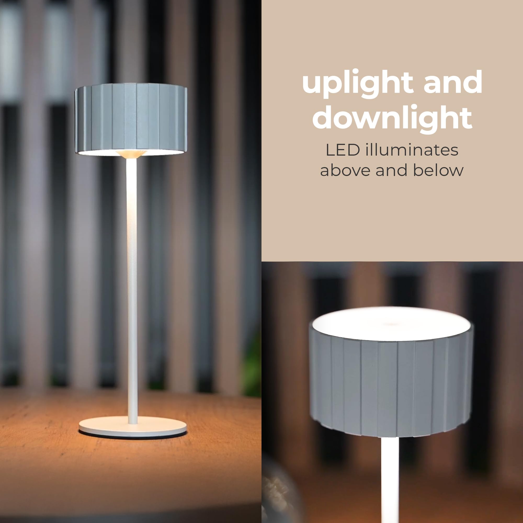 Cog LED Lampe de bureau rechargeable sans fil USB-C 5200 mAh avec 3 températures de couleur 2700 K-3000 K-3500 K et touche marche/arrêt du bout des doigts avec variateur d'intensité Noir