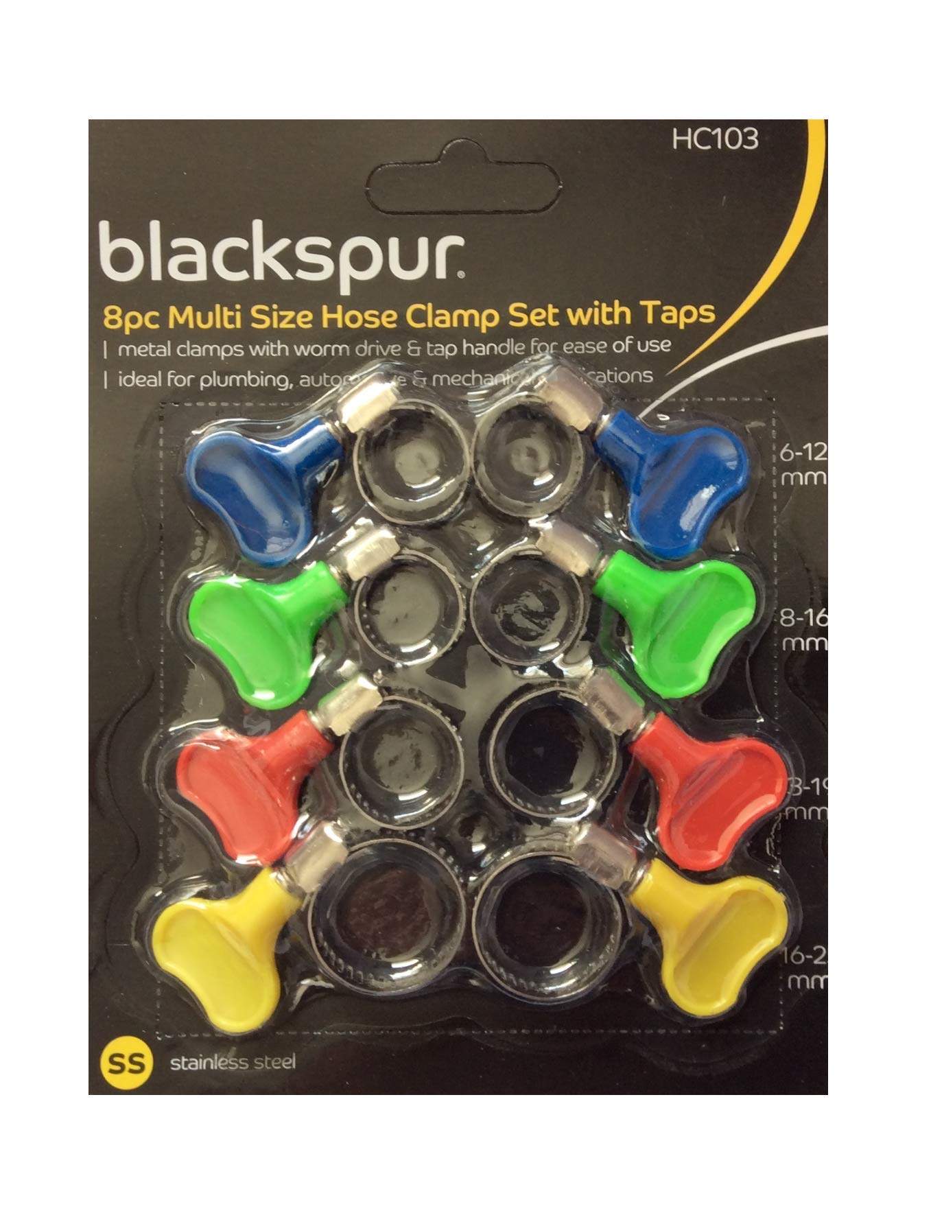 Blackspur 8 Piece Multi Size Hose Clamp Set with Thumbscrews