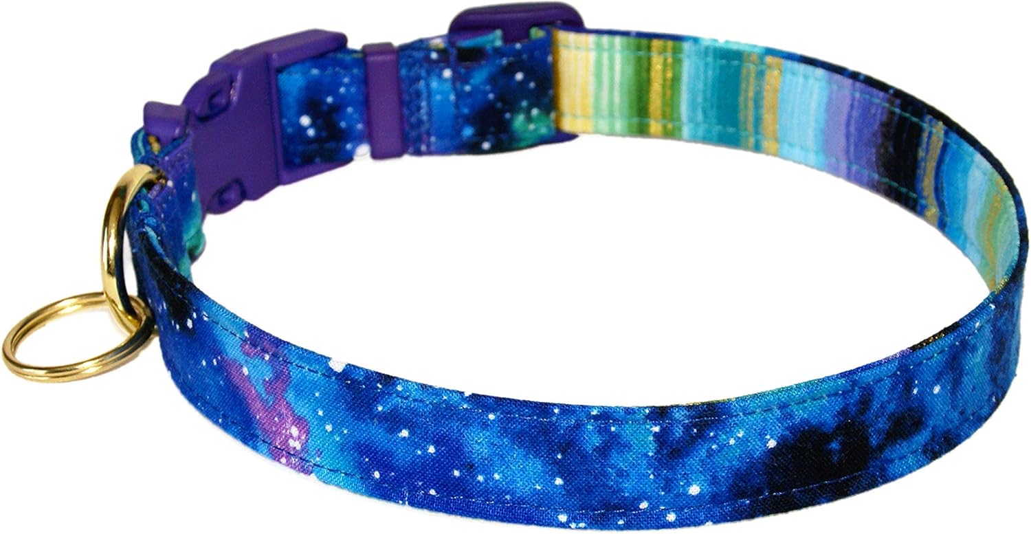 Galaxy Dog Collar - Sky and Stars on Purple and Blue - Outer Space - 4 Sizes - 3/4 Inch Wide (Large 14-21")