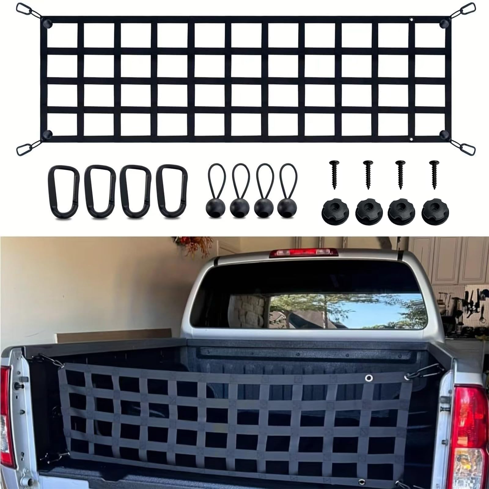 Filet de hayon – pour camion de taille normale compatible avec Ford, Chevy, Dodge, Ram, etc. – Extension de barrière arrière pour pick-up, accessoires de lit de 152,4 x 45,7 cm (noir)