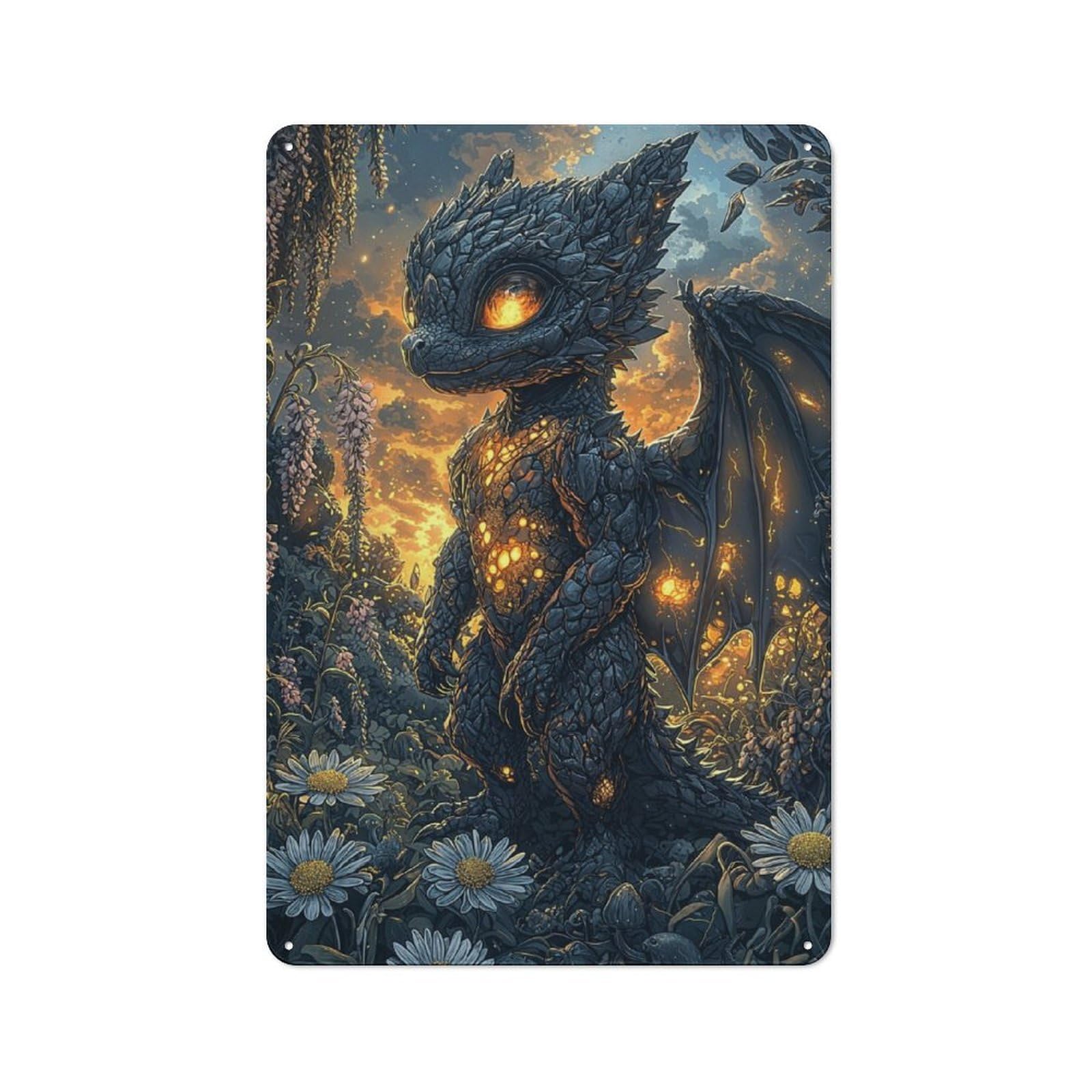 Junmoney Stone Dragon In Meadow Rustic Tin Sign 30X20cm Featuring For Bar Or Restaurant, A Housewarming Gift For Bar Decor Enthusiasts
