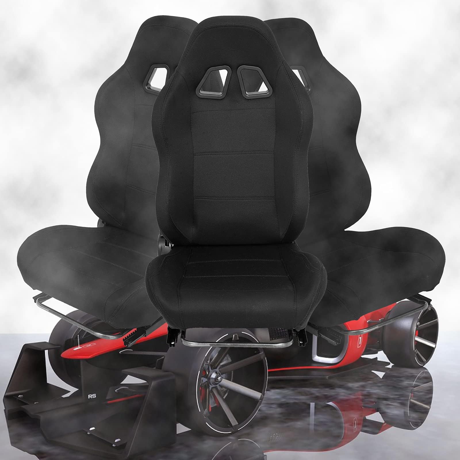 Asiento de carreras con diapositivas de doble bloqueo, asiento transpirable para juegos | Ajuste ajustable a la mayoría de cabinas de simulador de carreras (soporte para volante no incluido)
