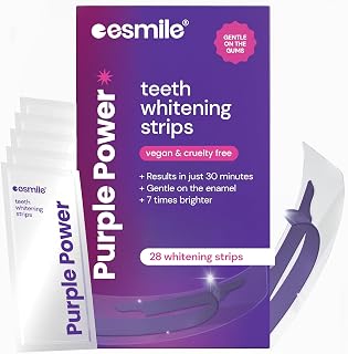 ESMILE Purple Teeth Whitening Strips - 21 Treatments | Instant Peroxide-free Clearance | Neutralises Yellow and Brightens the Smile (28)