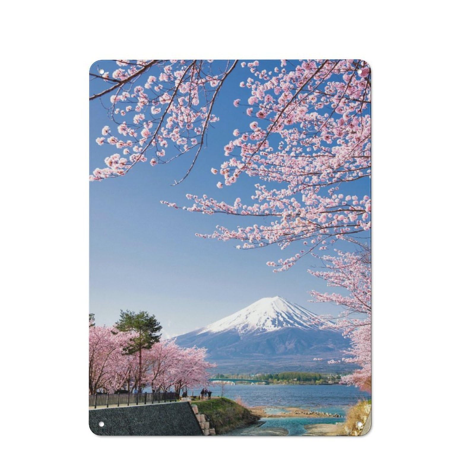 Junmoney Sakura Branches And Fuji Metal Plaque 40X30cm With For Home Bar Wall, Retro Decor, For Garage, Workshop And Man Cave Decoration