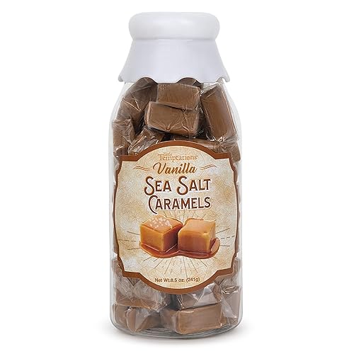 The Snackery Caramelos de sal marina de vainilla en frasco de leche lindo 925 onzas ricas y cremosas caramelos gourmet envueltos individualmente