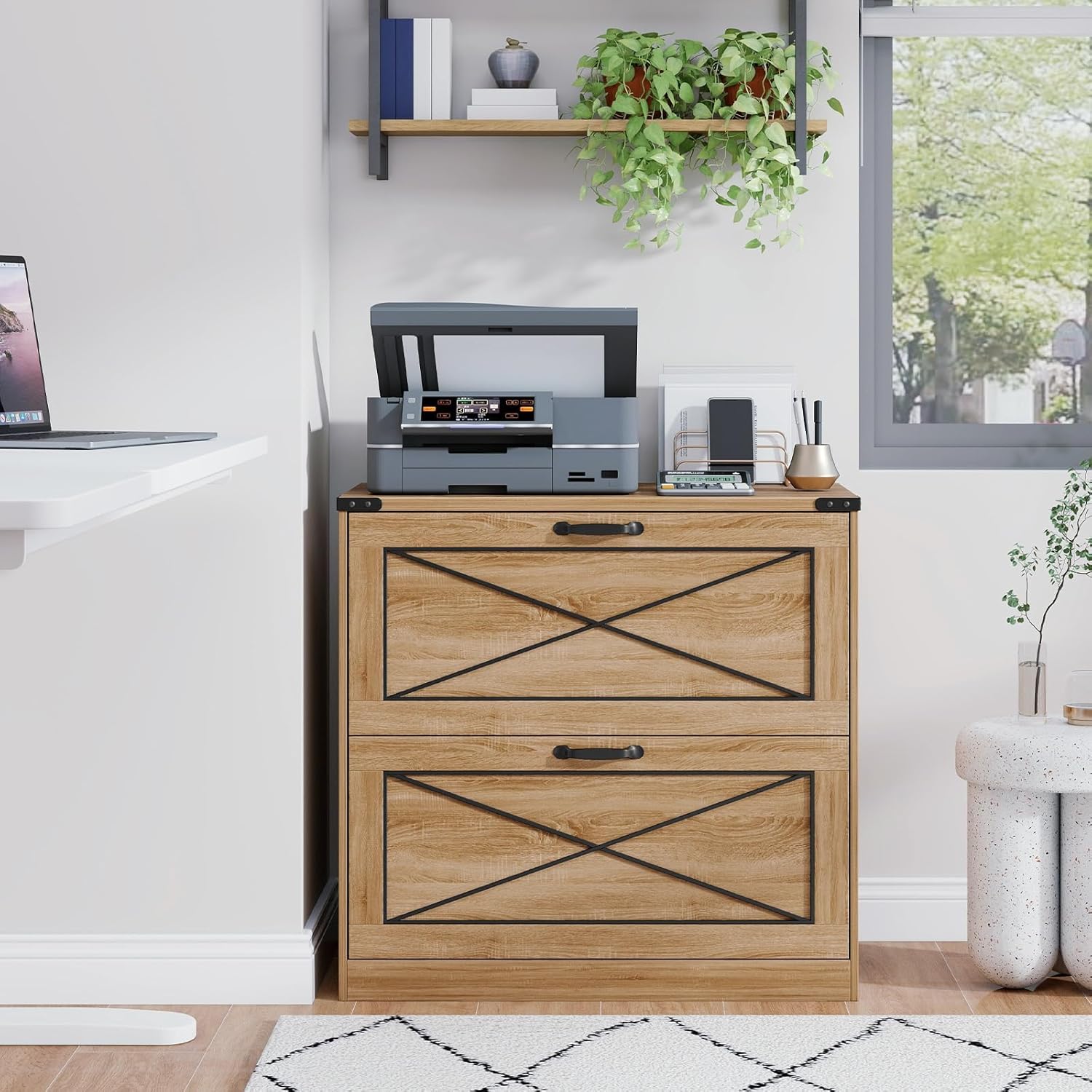 Vabches Lateral File Cabinet with 2 Drawers, Farmhouse Filing Cabinet Office File Cabinet with File Drawers, Wood Rustic Storage Cabinet File Organizer for Home Office, Living Room, Brown - Image 7