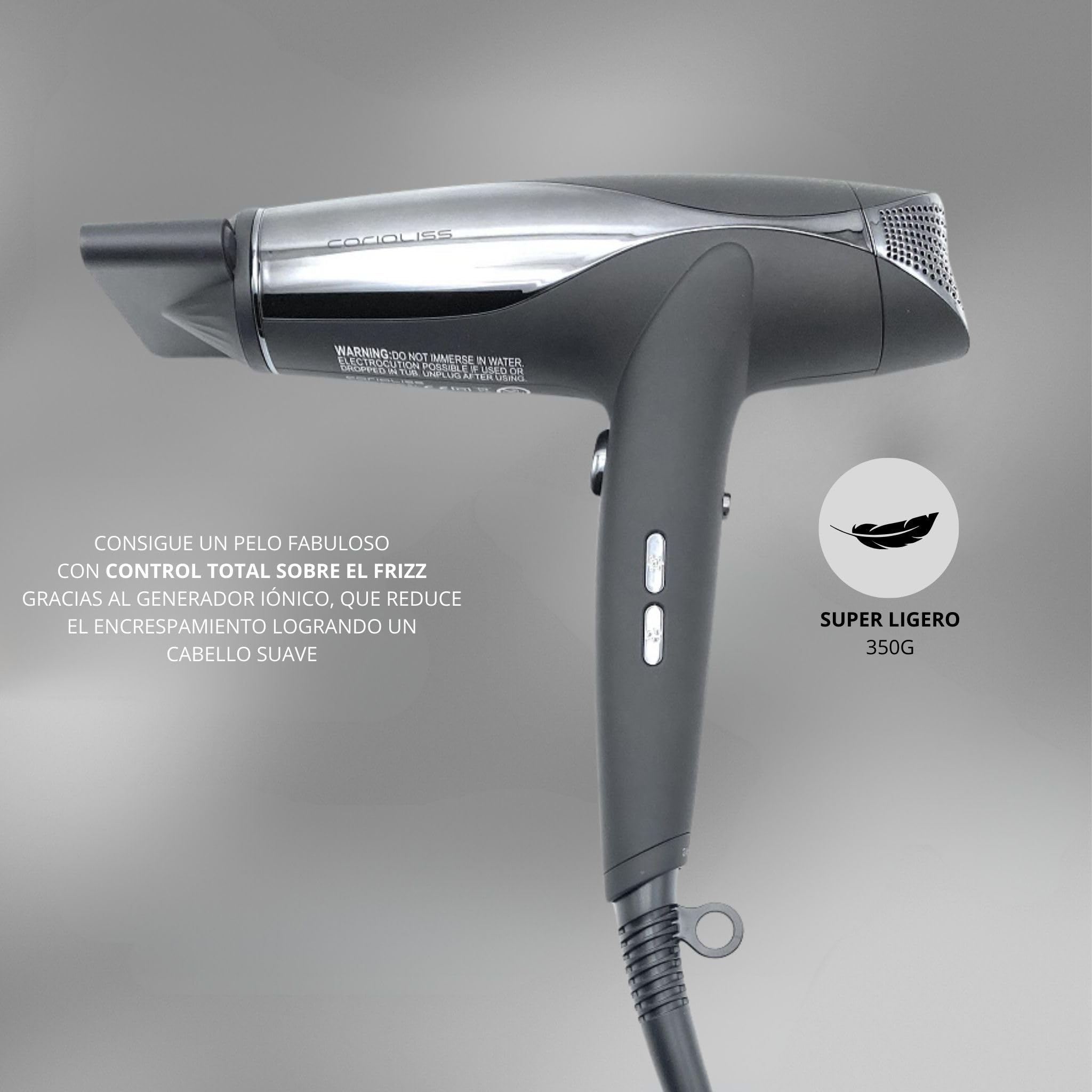 Corioliss Secador de Pelo Profesional Wind con Generador Iónico | Motor BLDC 1500W | Ligero y Silencioso | Difusor y 2 Boquillas Magnéticas | Control LED de Temperatura y Velocidad