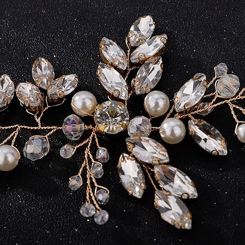 Miniatura 5 de Diadema de diamantes de imitación con perlas de cristal, diadema de vid hecha a mano, accesorios para el cabello de boda, accesorios para el cabello