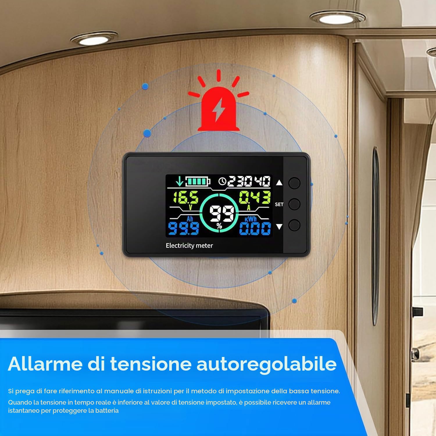 Monitor batteria da 500 A con shunt, multimetro da 7,5 a 100 V con ampio display LCD, tester per batterie con calibrazione e funzione di allarme, retroilluminazione