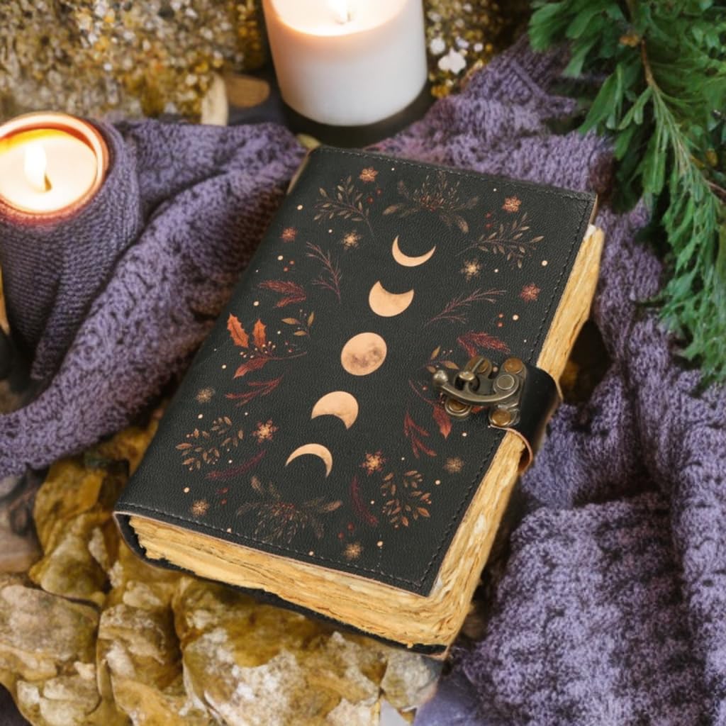 Grimoire Diary Blank Spell Book of Shadows The Lovers Journal, notatnik Tarot Spiral Gothic Journal Skull lover Antique Deckle Edge Papier Vintage skórzane czasopisma prezenty dla niego