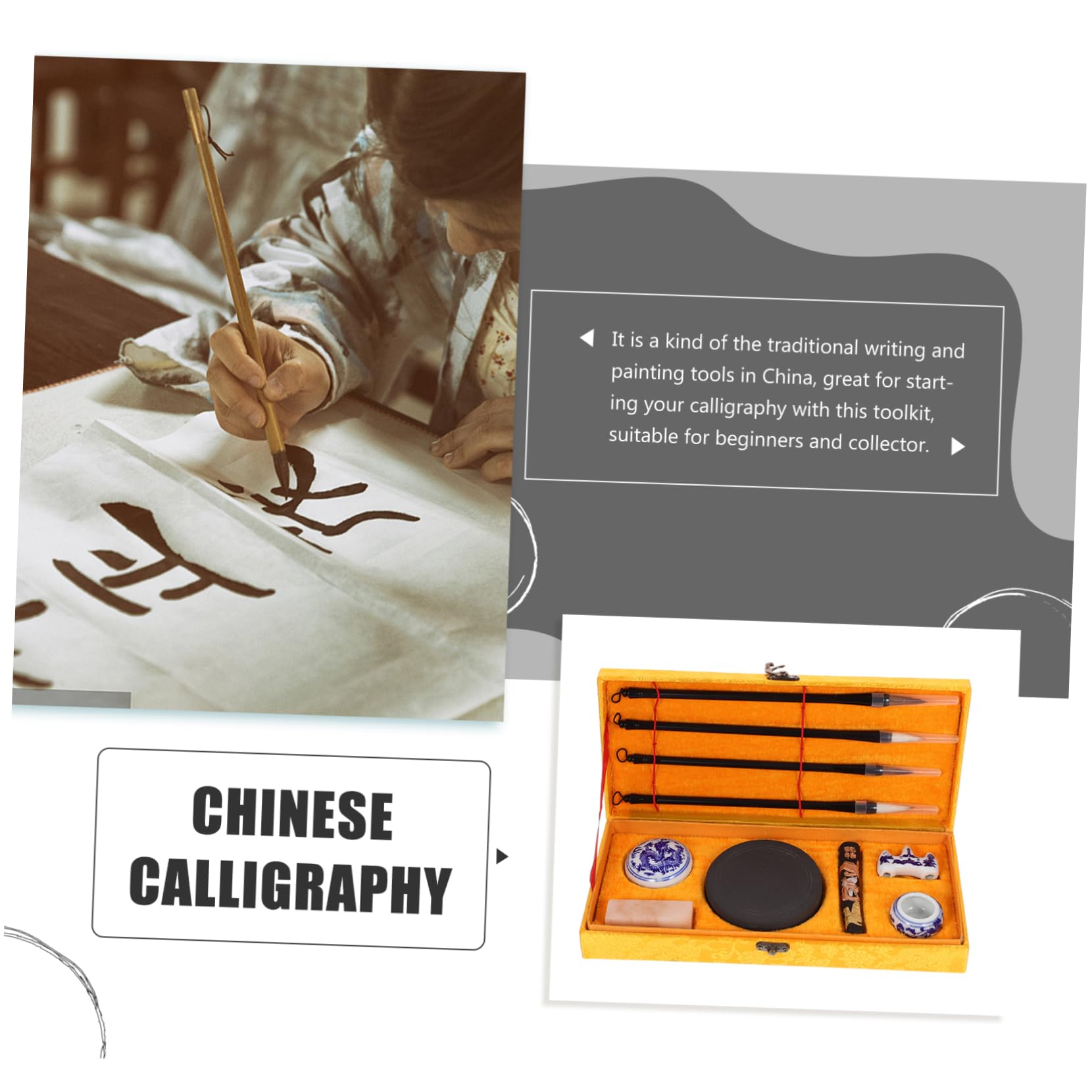 EXCEART Pinceau de Calligraphie Chinoise pour Débutant, Ensemble Orange