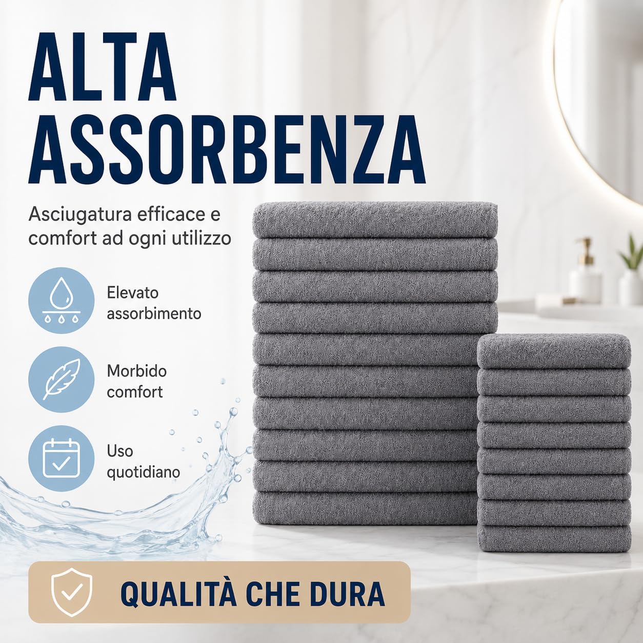 Corredocasa Set 24 Asciugamani in Morbida Spugna 100% Cotone, Made in Italy - Kit da 12 Asciugamani Viso e 12 Asciugamani Ospite - Perfetto per Hotel e B&B (Grigio)