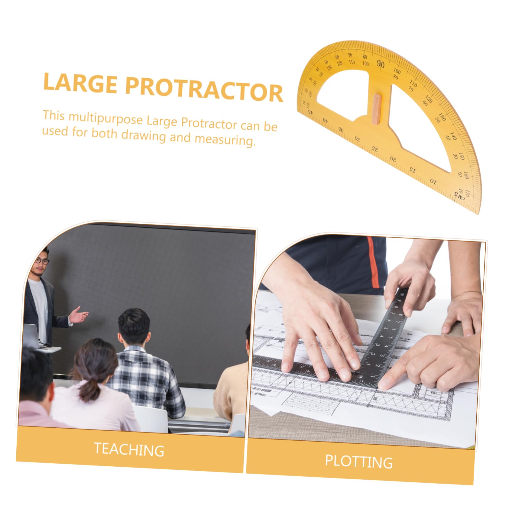 Hohopeti Transportador de Enseñanza Semicircular Grande 180 Grados Madera Resistente Medición Precisa para Dibujo Escolar Papelería para Profesores