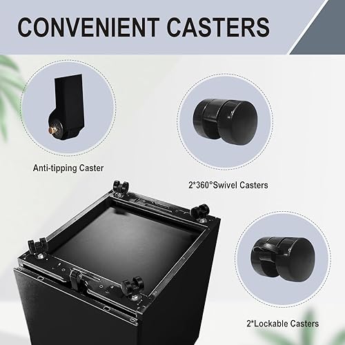 Miniatura 5 de LUCYPAL Archivador móvil de 3 cajones con cerradura, gabinete abatible debajo del escritorio para oficina en casa, archivador vertical para tamaño