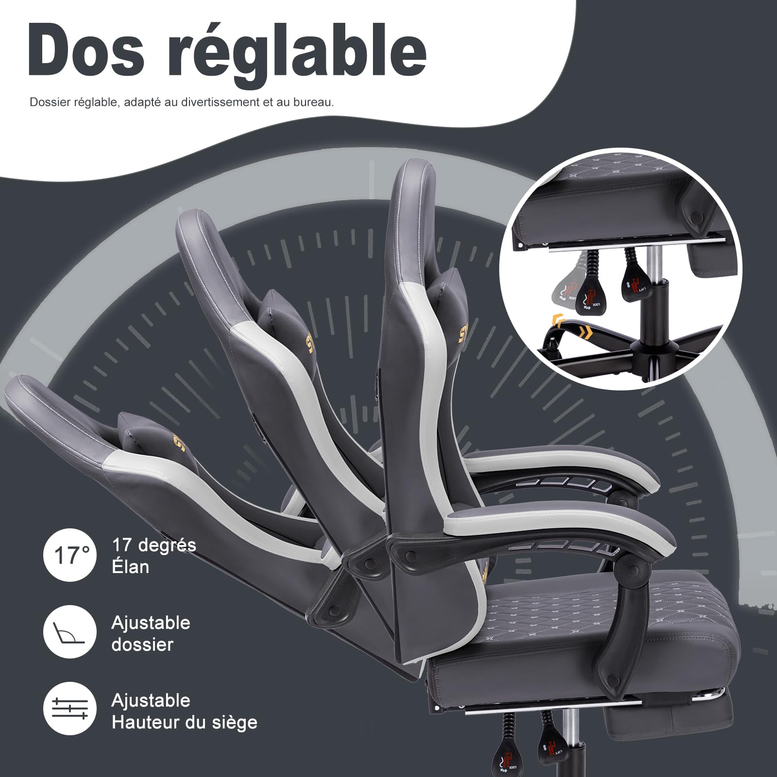 Symino Silla Gaming Ergonómica con Asiento de Espuma Alta Densidad – 150 kg, Reclinable con Soporte Lumbar, Reposabrazos Ergonómicos, Giratoria 360° para Oficina y Escritorio