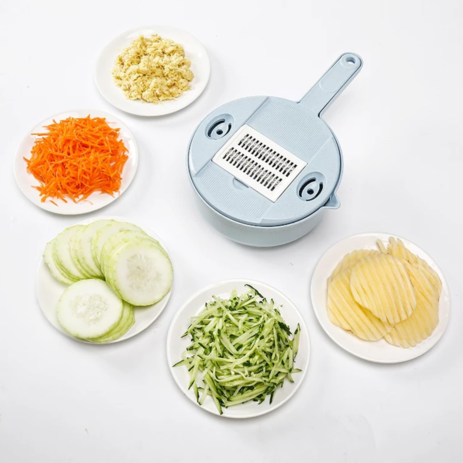 Mandolina de Cocina Profesional Regulable, Cortador de Verdura Manual en Acero Inoxidable, Material PP, Portátil con Protector Mano, 4 Cuchillas Intercambiables para Rallar