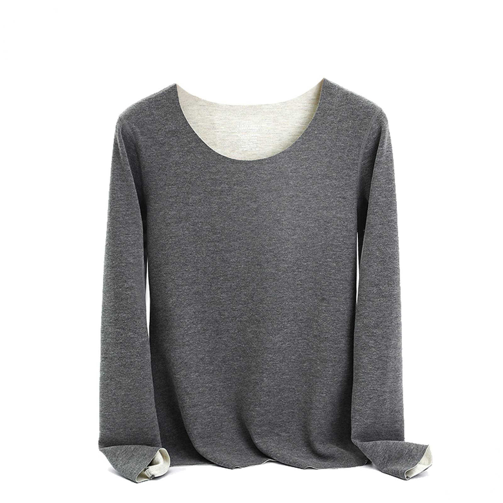 Ropa Termica Mujer, Algodón Funcional Camiseta Térmica Gris, Cuello Redondo Camisetas Termicas Esqui Múltiples Tamaños