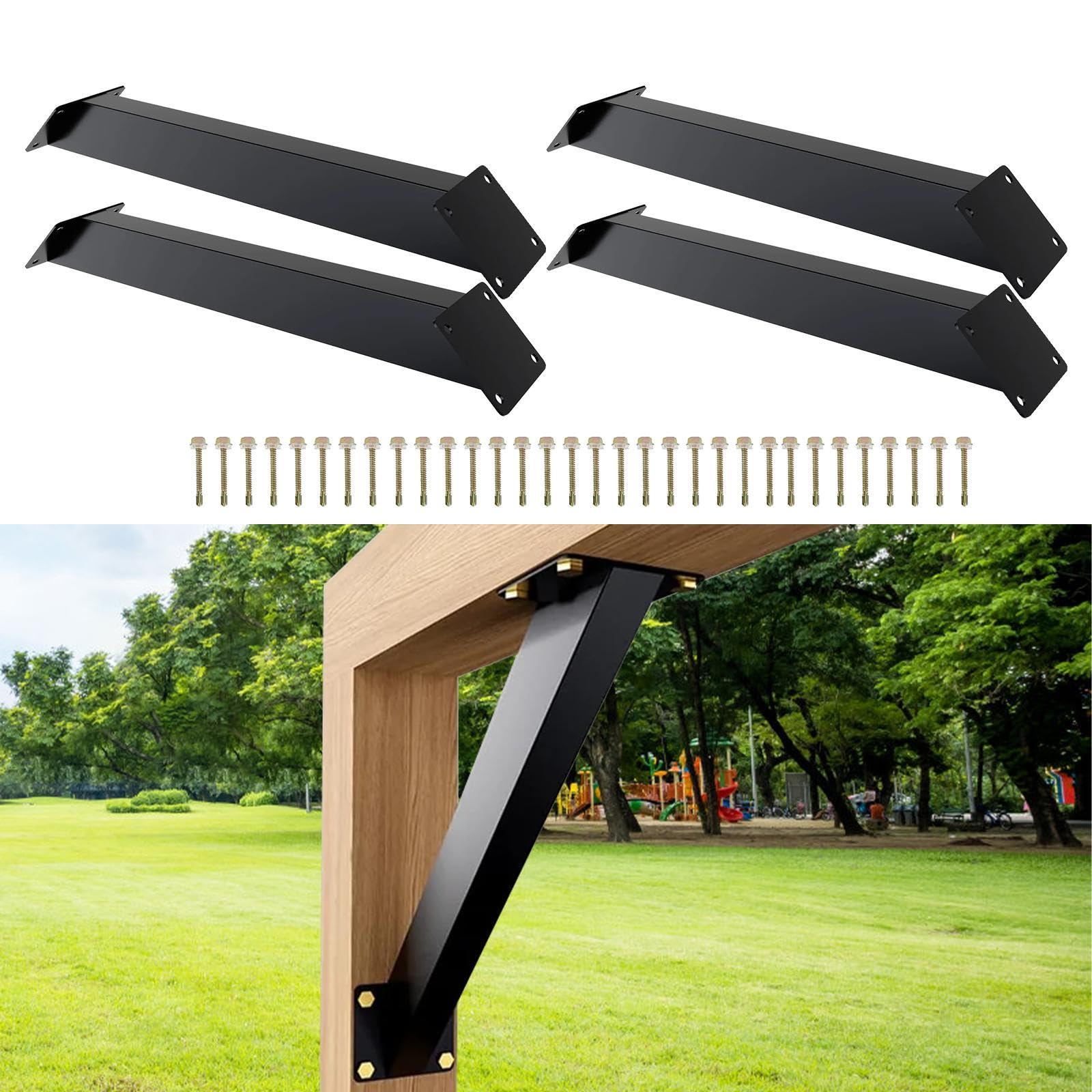 KESOTO 6 Stück Regalbodenträger 42,8 x 8 cm, Winkelverbinder, 45 Grad Winkelverbindung, Schwerlastkonsolen mit Schraube für Balken, gelochte Konsolen für Holzpfosten Gartenlauben Terrassenhütten, A