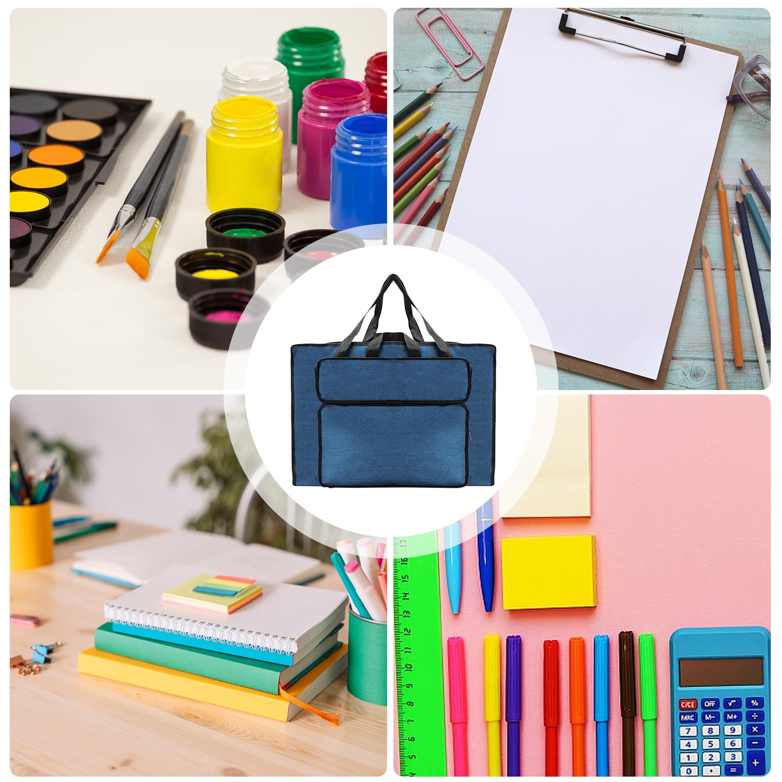 MeYuxg Bolsa de dibujo A3, impermeable, bolso de mano, almacenamiento y viajes (azul), moderno