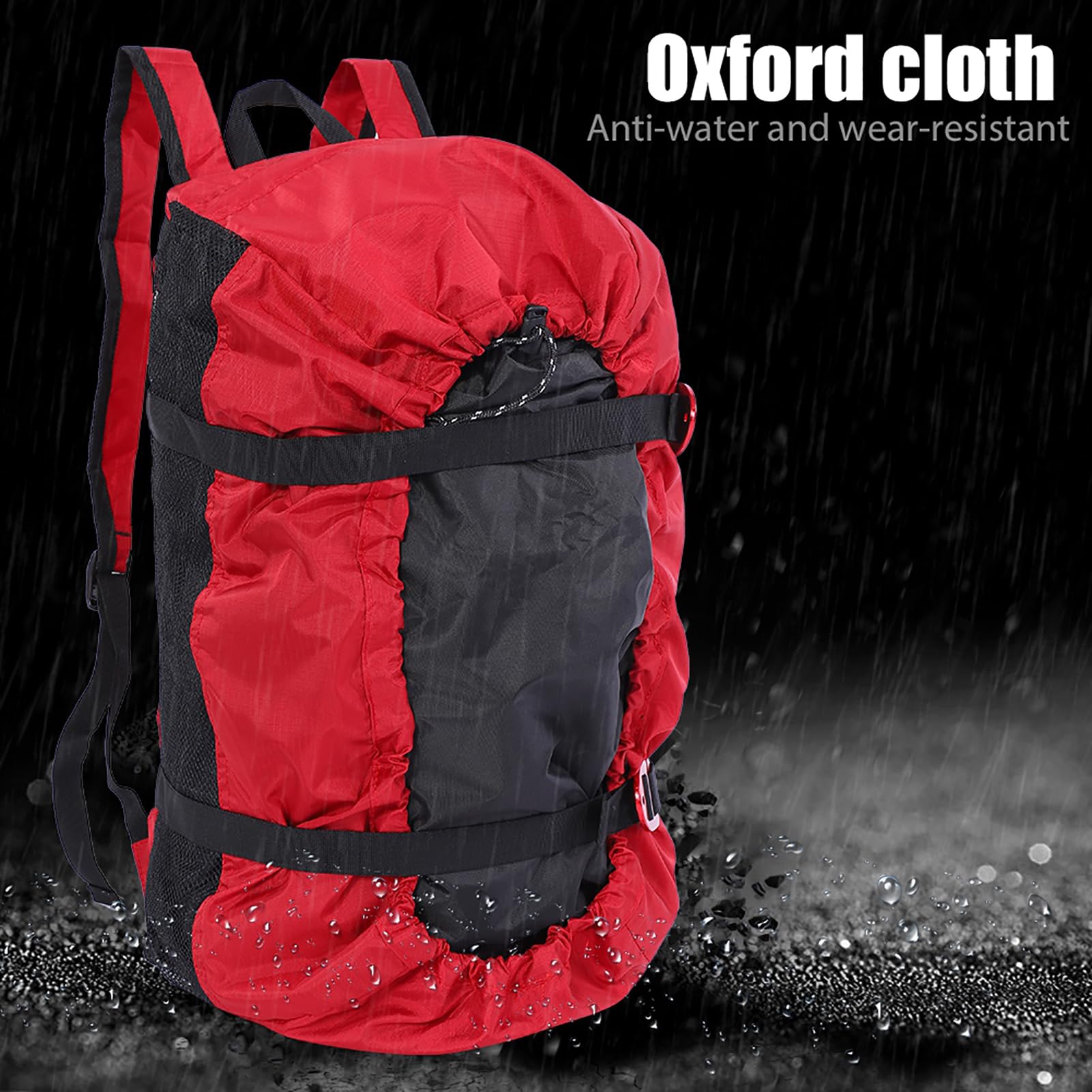 Wanderrucksack Faltender Wasserdichter Kletterseil Tasche Oxford Stoff Seilsack für Outdoor Camping Wandern (Rot)