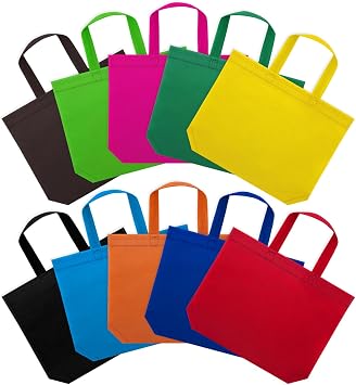 30 Pcs Party Favour Bags, 10 Rainbow Colors Party Bag, 13 x 10.2 Inches Big Size Multifunctional Reusable Non-woven Tote Gift Bags with Handles for Birthday Favors, Shopping Bag, Rainbow party