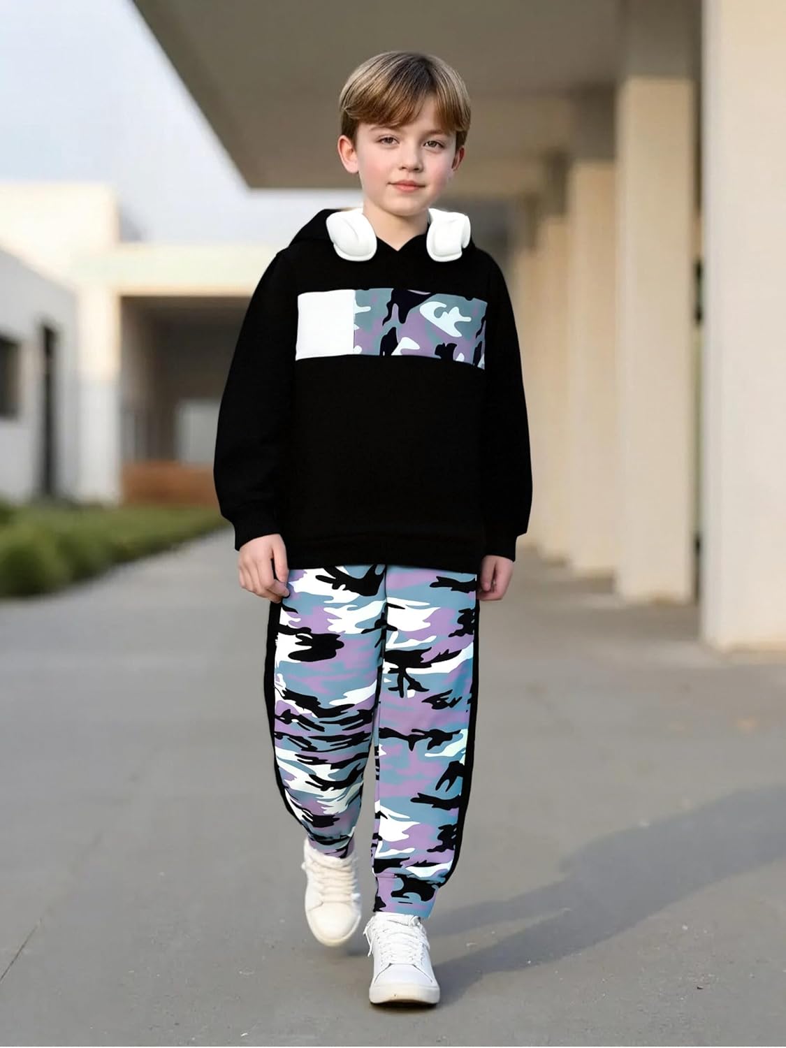 2-6T Toddler Baby Boy Clothes Long Sleeve Hooded Pullover Colorblock Sweatshirt + Pants 2pcs Fall Winter Outfit Set - Image 4