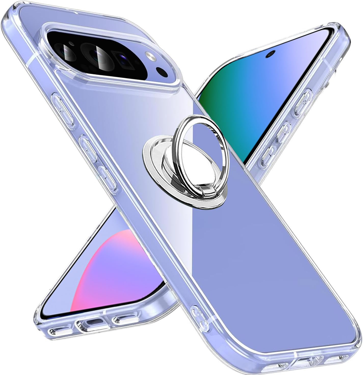 Loligals 可兼容 Pixel 10/10 Pro ケース リング付き クリア Pixel10/10 Pro ピクセル10 Pro 透明 リング 全透明 スマホケース 極薄 カバー 衝撃 吸収 柔軟 ストラップホール付き スタンド機能 車載ホルダー 滑り止め 落下防止