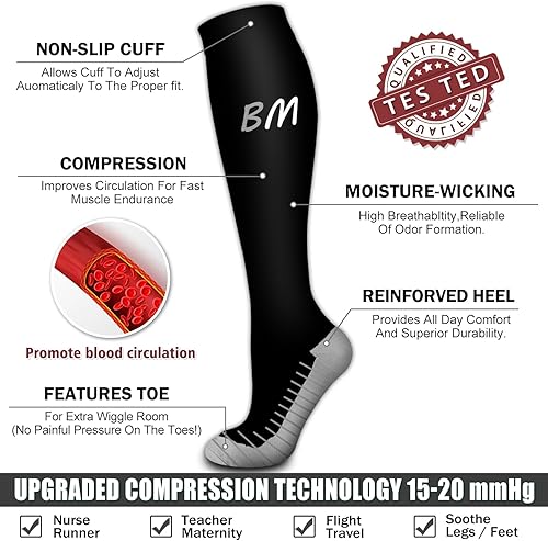 Miniatura 5 de Bluemaple Paquete de 6 calcetines de compresión de cobre para mujeres y hombres, el mejor apoyo para médicos, correr, enfermería, atletismo