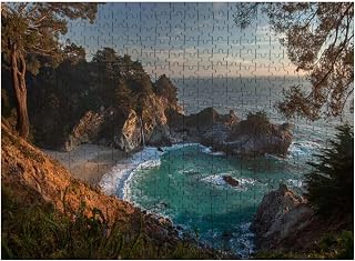 Wooden Puzzles Sunset Big Sur Monterey California Jigsaw for Adults 500 Pieces Impossible Puzzle Challenging Educational Toys Decompression Game