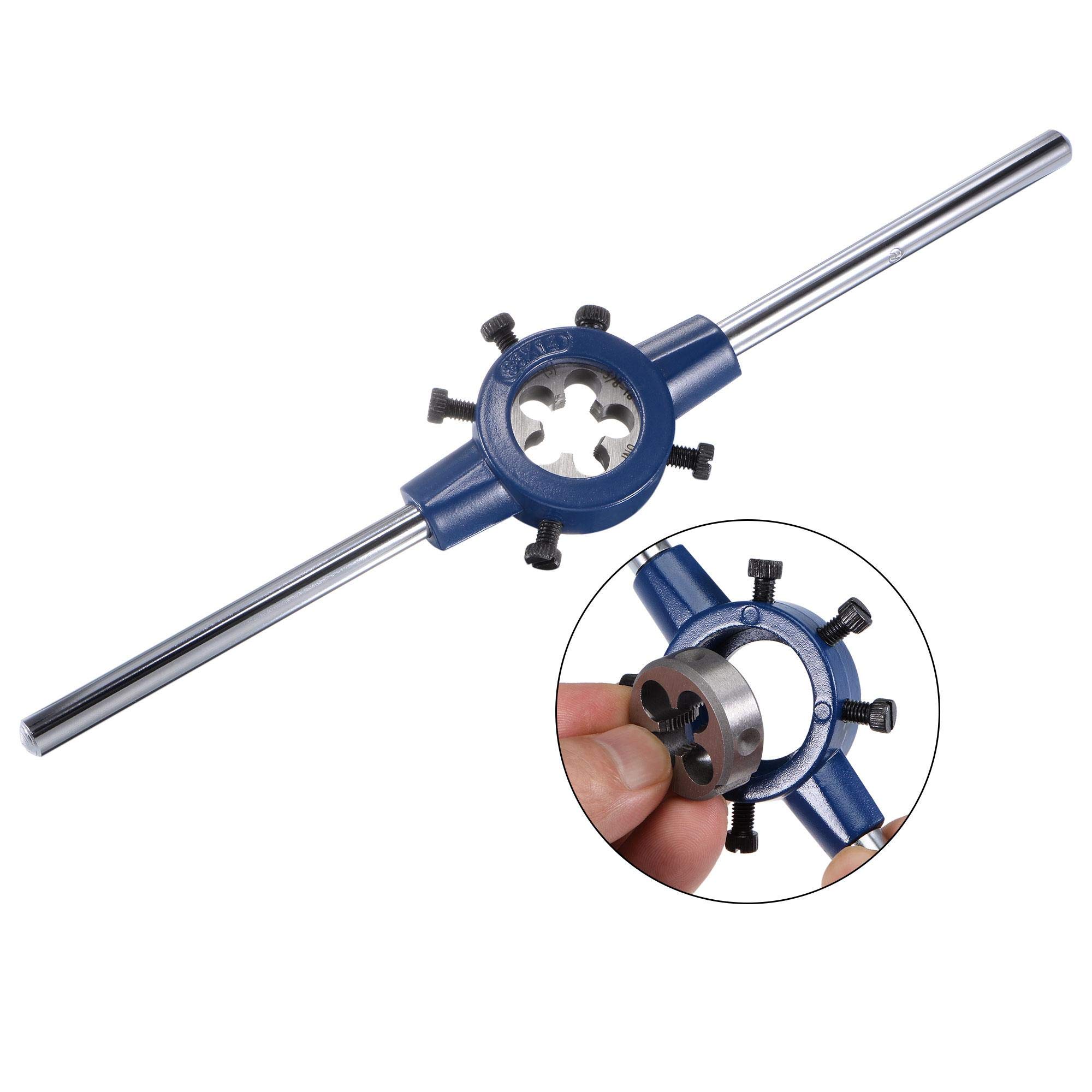 Juego de machos y terrajas de 5/8-18 UNF con Llave de Mango para terraja Redonda de 38 mm, Macho de roscar de máquina de Acero de Alta Velocidad y Herramienta de roscado de terraja Redonda